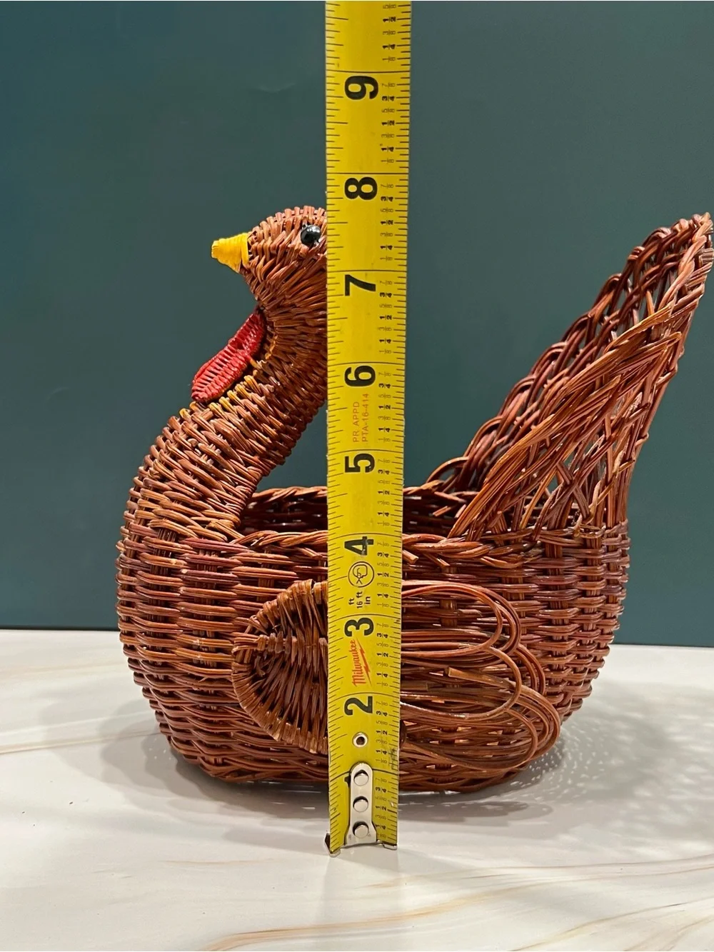 Vintage 1990s Woven Wicker Turkey Basket Thanksgiving Fall Farmhouse Cottagecore